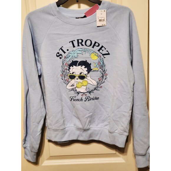 Betty Boop St. Tropez French Riviera Blue Crewneck Sweatshirt Size XS - NWT - Picture 1 of 7